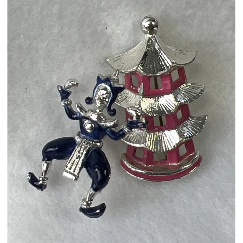 Vintage Thai Temple Dancer Brooch Pin Pink Enamel‎ Articulated Moving Figure Vtg